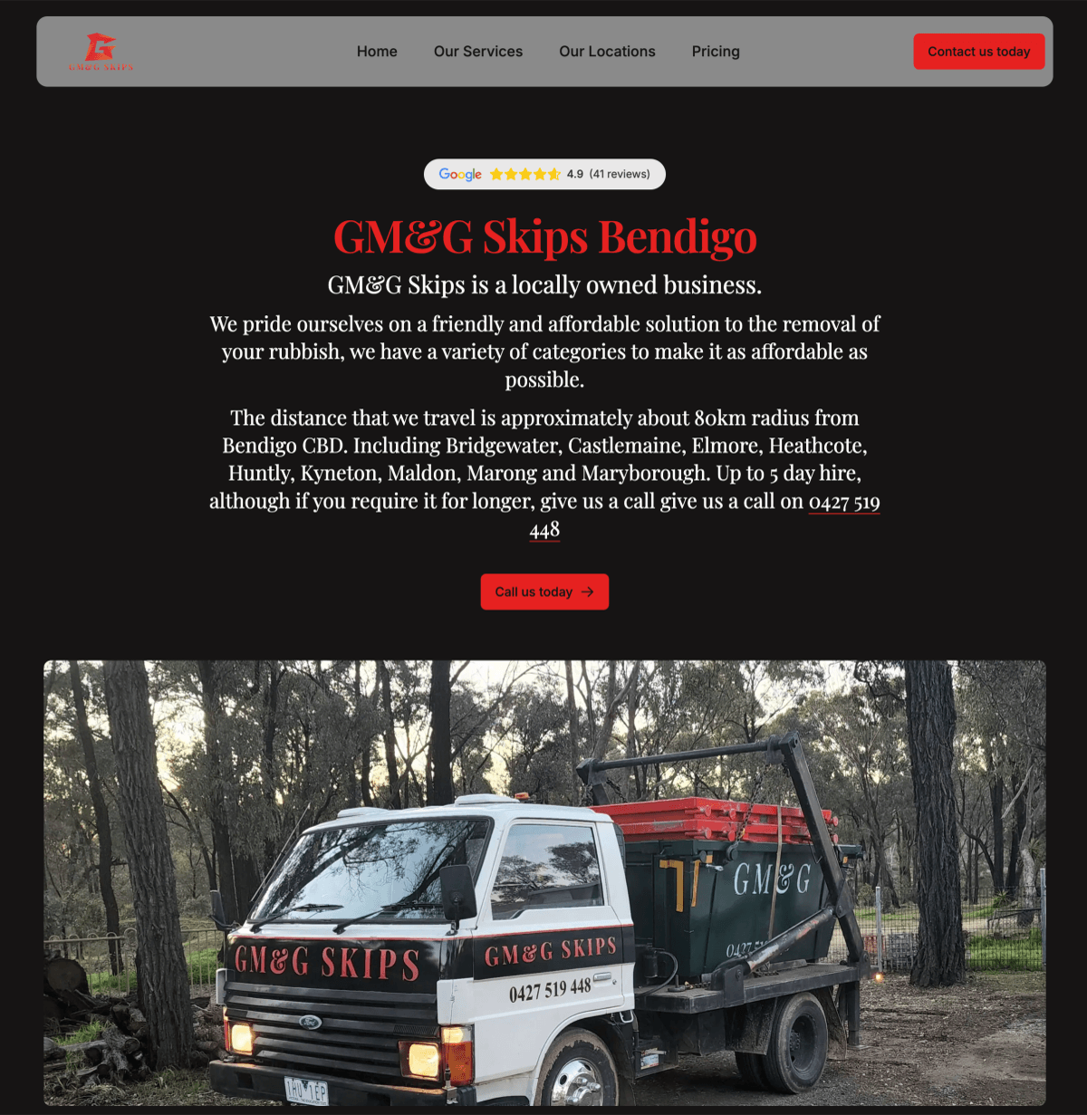GM&G Skips website screenshot
